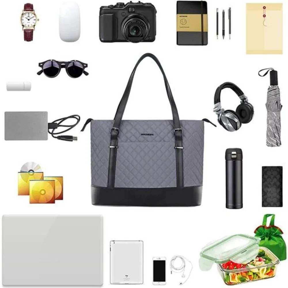 Laptop Tote Bag 15.6 Inch with USB Port, Large for Women - Grey